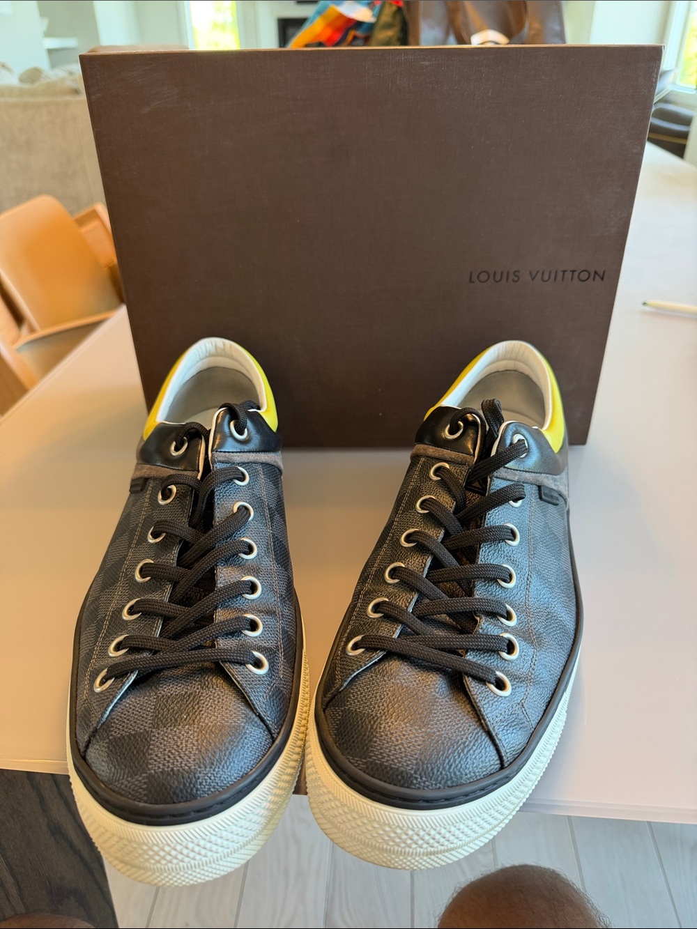 Louis Vuitton Men’s Black Sneakers with Yellow Heel Trim